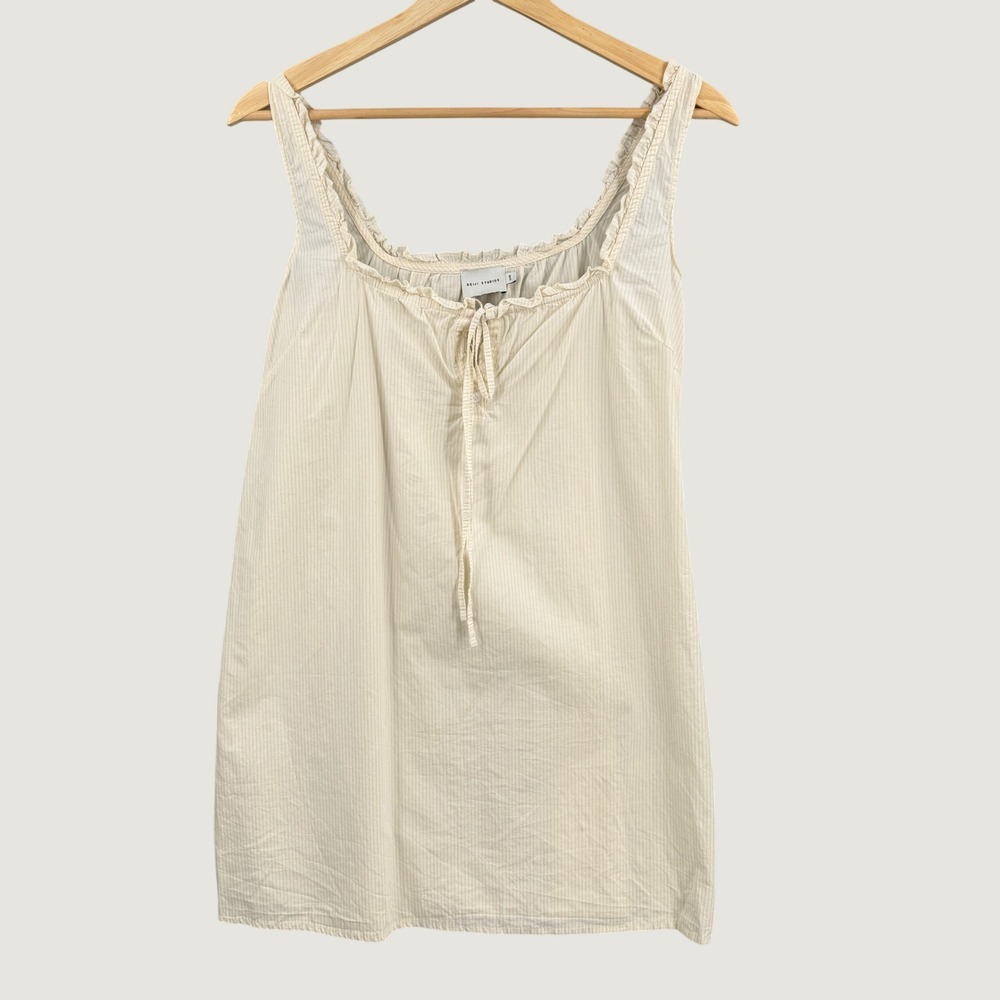 Deiji Studios Dress XXS Cream Striped Organic Cotton Ruffle Tie Front Mini